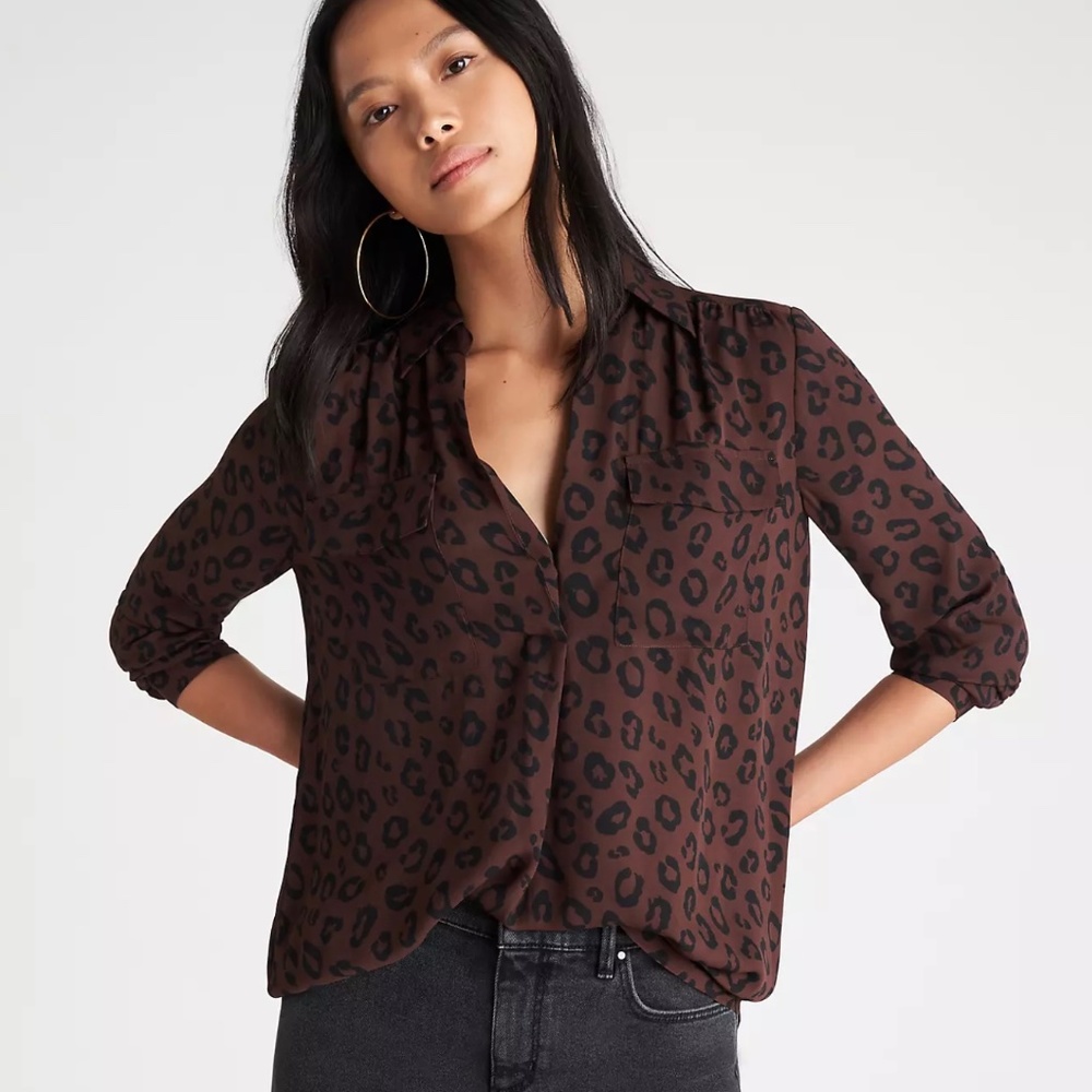 Ann Taylor Petite Animal Print Camp Shirt